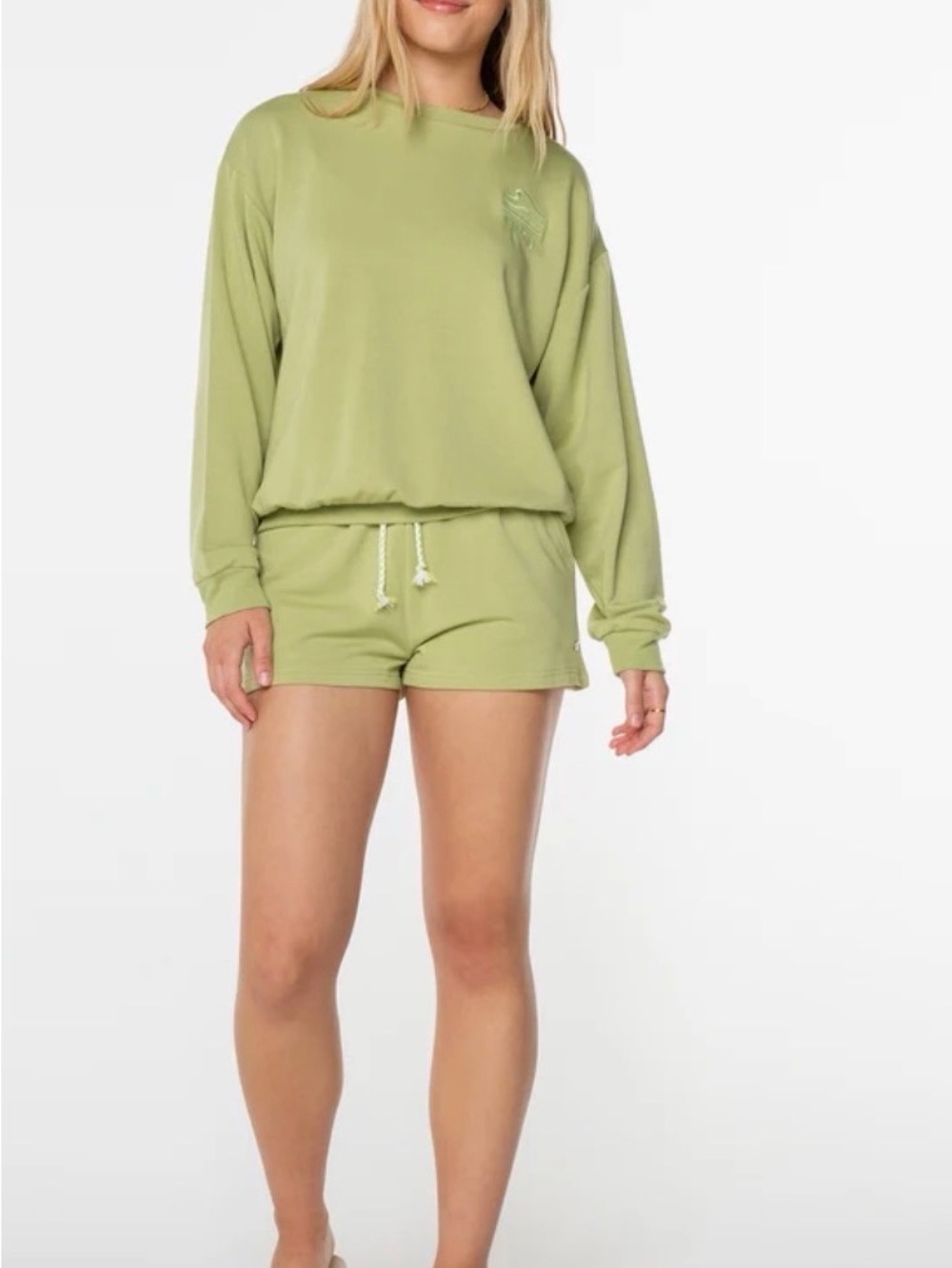 Roxy Avocado Green Lounge Sweatshirt & Shorts Set